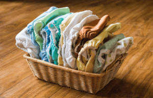 cloth diapers in basket