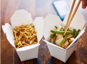 Chinese takeout with chopsticks