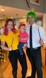 family dressed as fairly odd parents characters for halloween