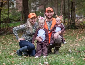 family dressed as hunters and deer for halloween