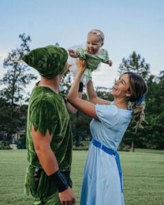 family dressed as Peter Pan characters for halloween